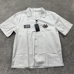 Lark & Owl Motorsport Camp Collar Shirt Gray Cotton‎ XL Racing Embroidered Light